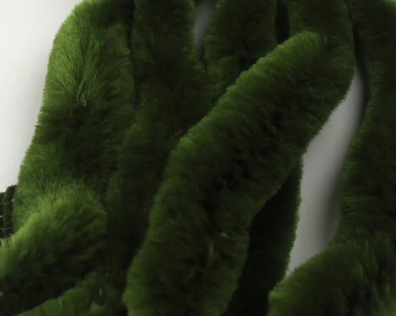 Olive green plush chenille Mini Dragon Tails strands with dense fluffy synthetic fibers for fly tying and lure bodies