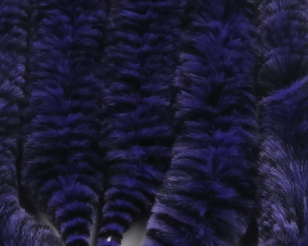 Deep purple and black barred plush synthetic Mangum's Mini Dragon Tails, fuzzy segmented fly-tying material