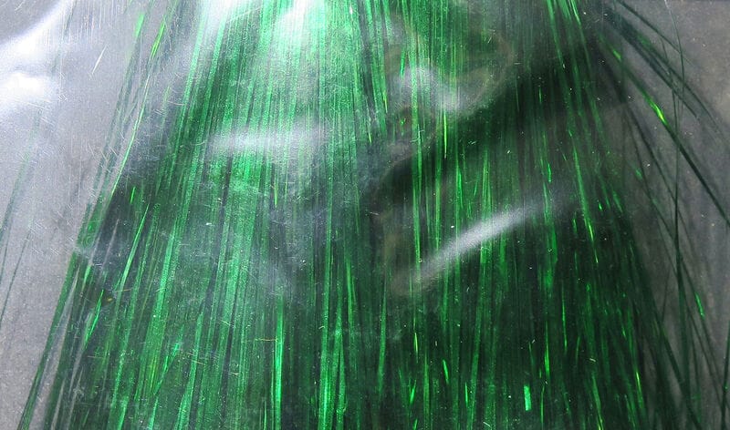 Hedron Flashabou emerald green metallic strands for fly tying, iridescent synthetic tinsel fibers