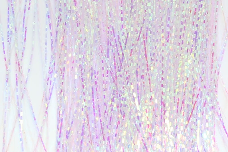 Hedron Lateral Scale holographic pink-pearl iridescent tinsel strands with rectangular scale pattern for fly tying