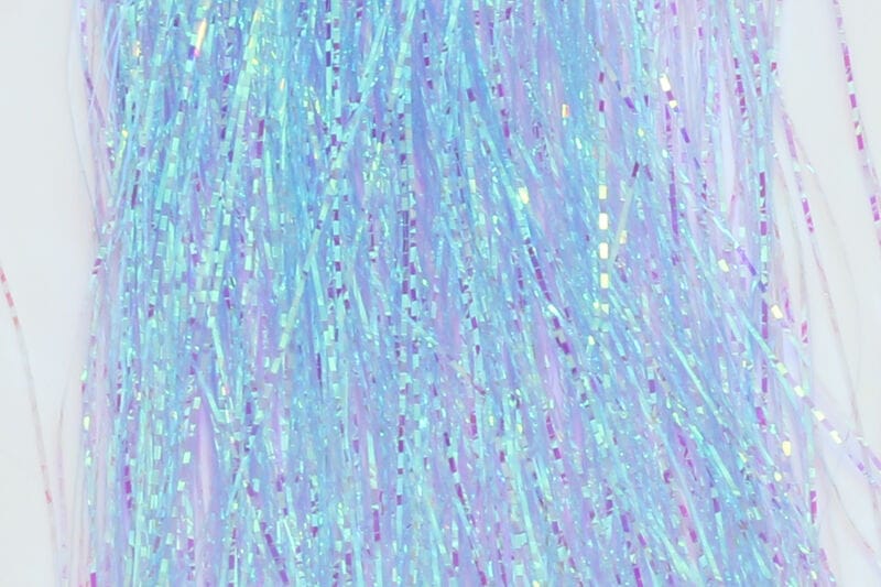 Hedron Lateral Scale fly tying tinsel iridescent blue-lavender synthetic strands with reflective rectangular flakes