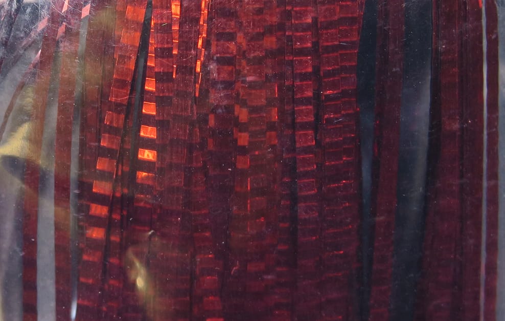 Hedron lateral scale fly tying material: deep red metallic holographic strips with square reflective segments