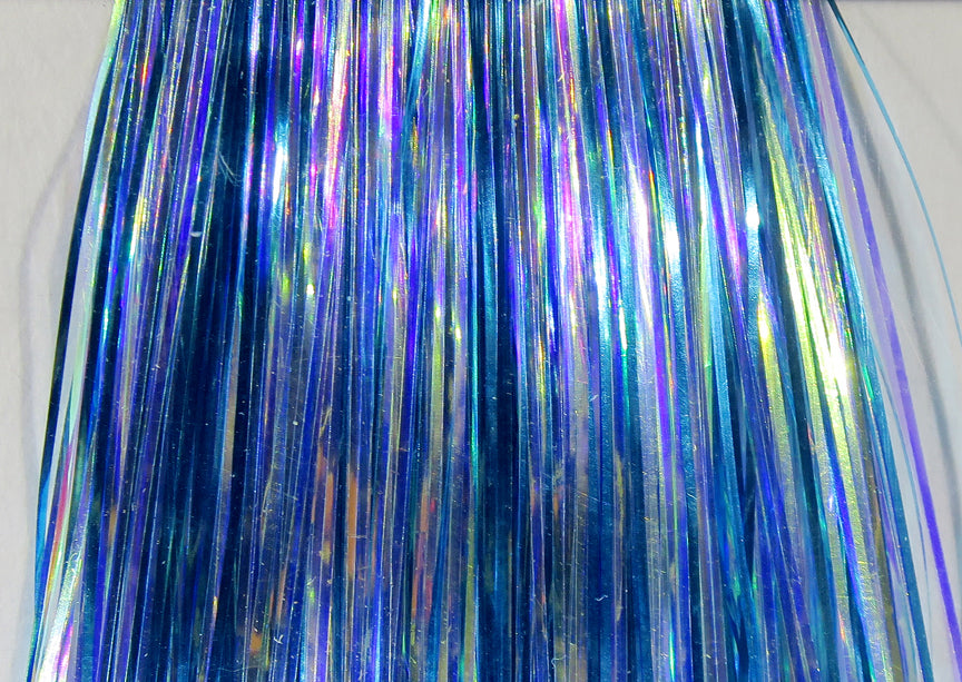 Hedron Mirage Flashabou iridescent blue-purple holographic tinsel strands for fly tying, reflective thin flash fibers