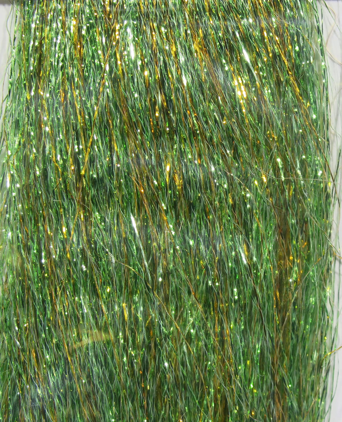 Green and gold Hedron Polarflash fly tying flash, fine iridescent synthetic tinsel strands with metallic shimmer