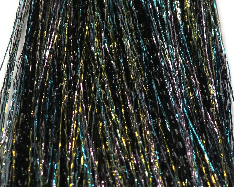 Hedron Polarflash black iridescent flash fibers with blue, gold and purple highlights for fly tying