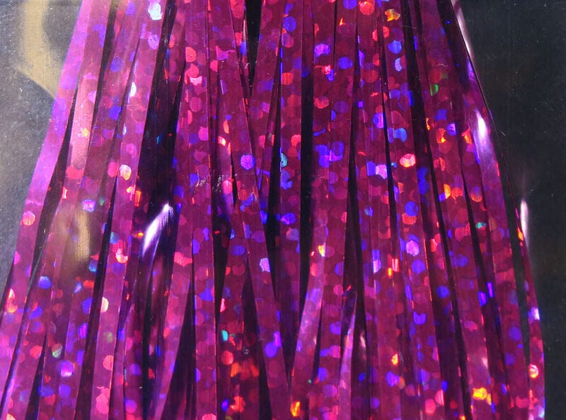 Hedron saltwater flashabou purple holographic tinsel strips with iridescent dot pattern for fly tying