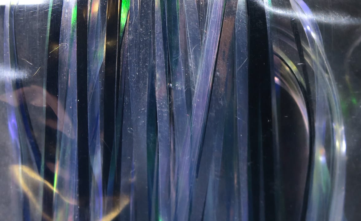 Hedron Saltwater Flashabou iridescent blue-violet mylar strips with green flashes, thin tinsel for fly tying
