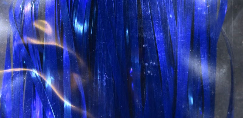 Royal blue metallic Flashabou strands, reflective holographic tinsel for fly tying, thin iridescent strips