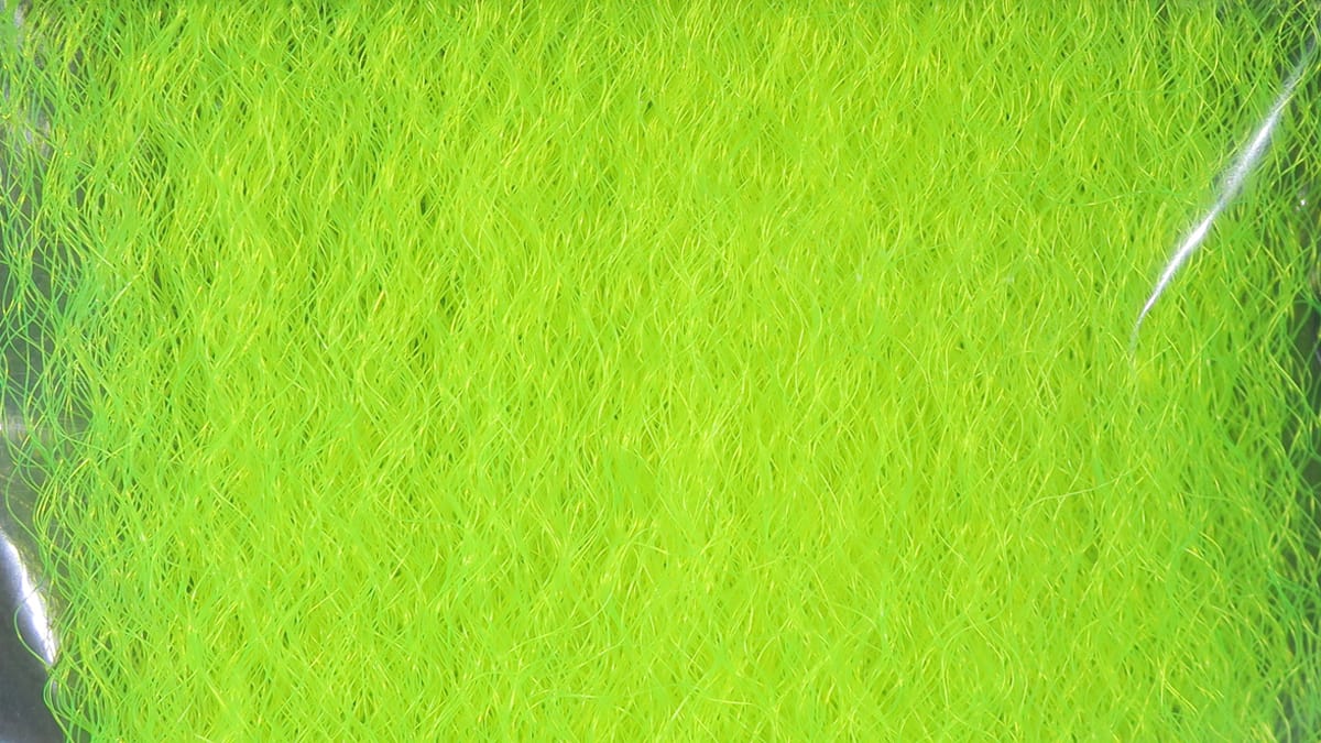 Chartreuse Hedron strung fuzzy fiber, synthetic strands with wispy texture for fly tying