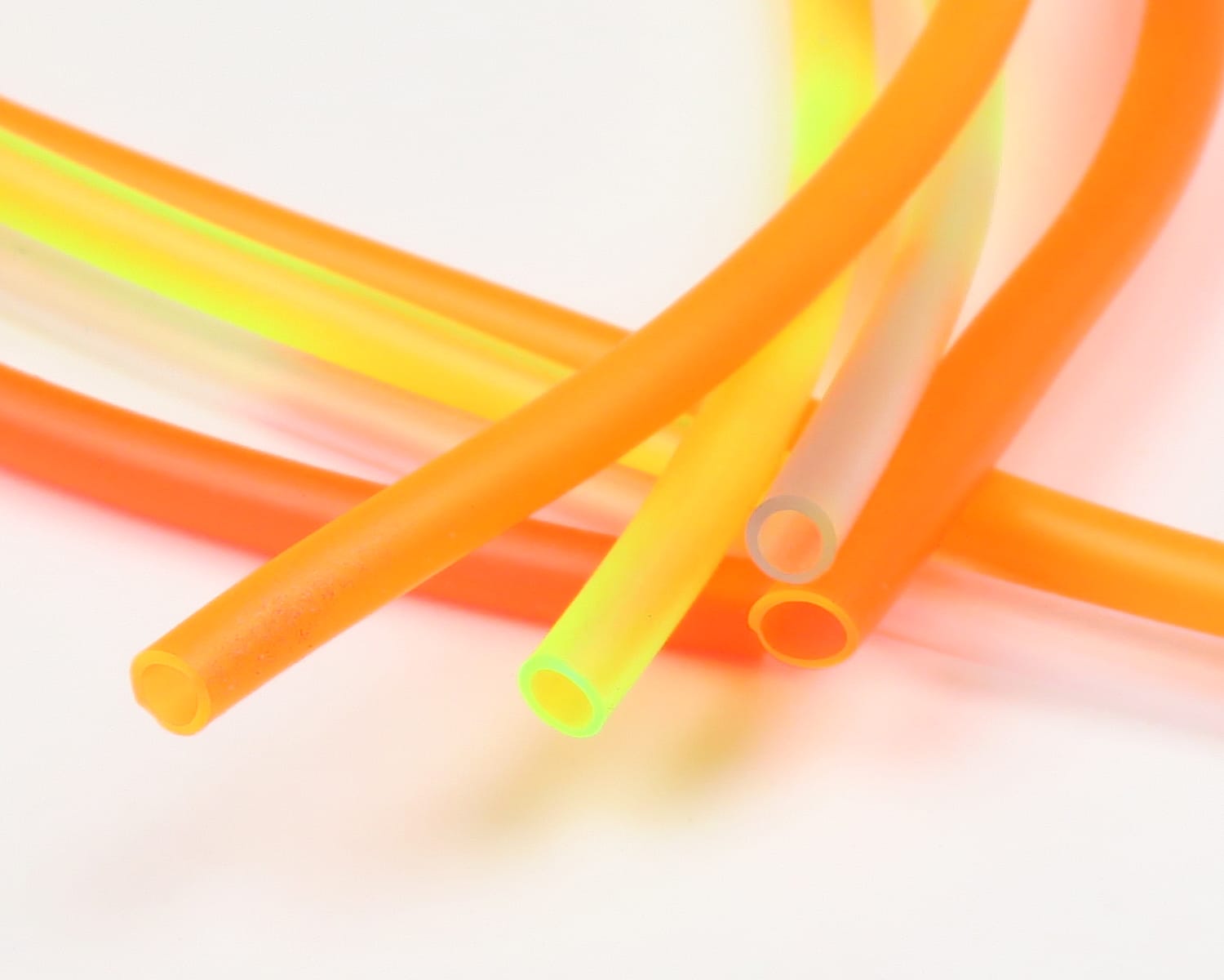 HMH hook tubing translucent neon orange and chartreuse flexible plastic hollow tubes with matte finish for fly tying