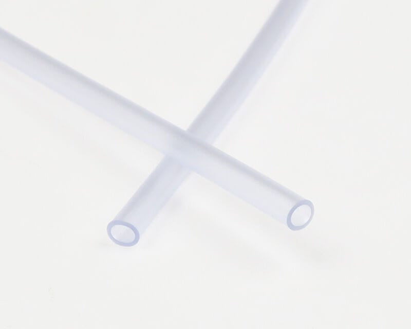 Translucent frosted silicone hook holder tubing, two clear flexible tubes crossed, ideal for fly tying