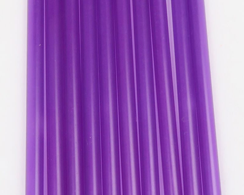 HMH purple poly tubes for fly tying, glossy flexible plastic tubing arranged parallel