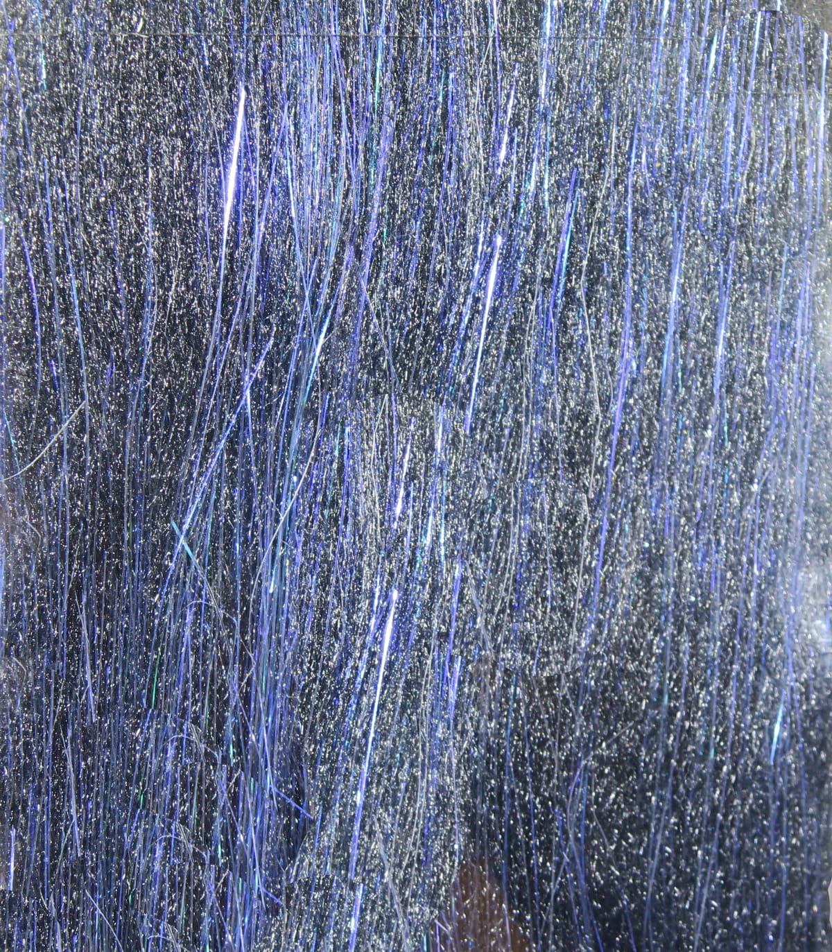 Blue-silver iridescent Angel Silk fly tying fibers, fine shimmering silk-like strands with metallic sparkle