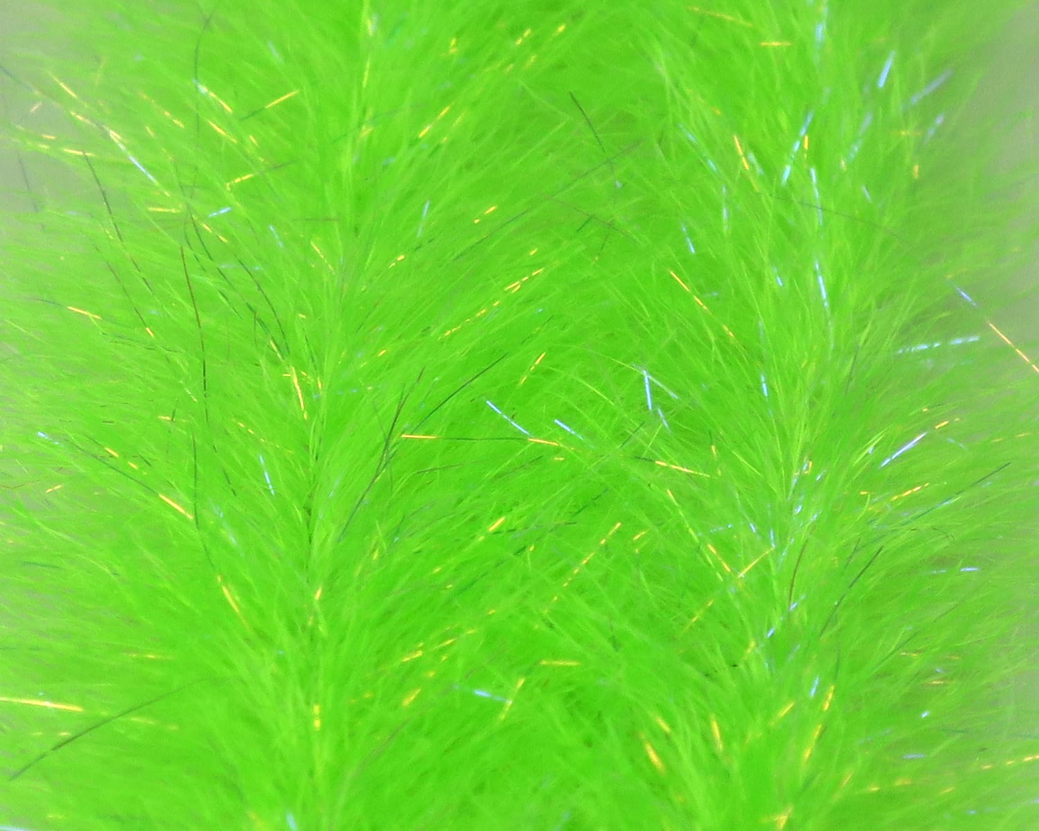 Fluorescent chartreuse synthetic flash fibers with iridescent strands, fluffy baitfish brush for fly tying