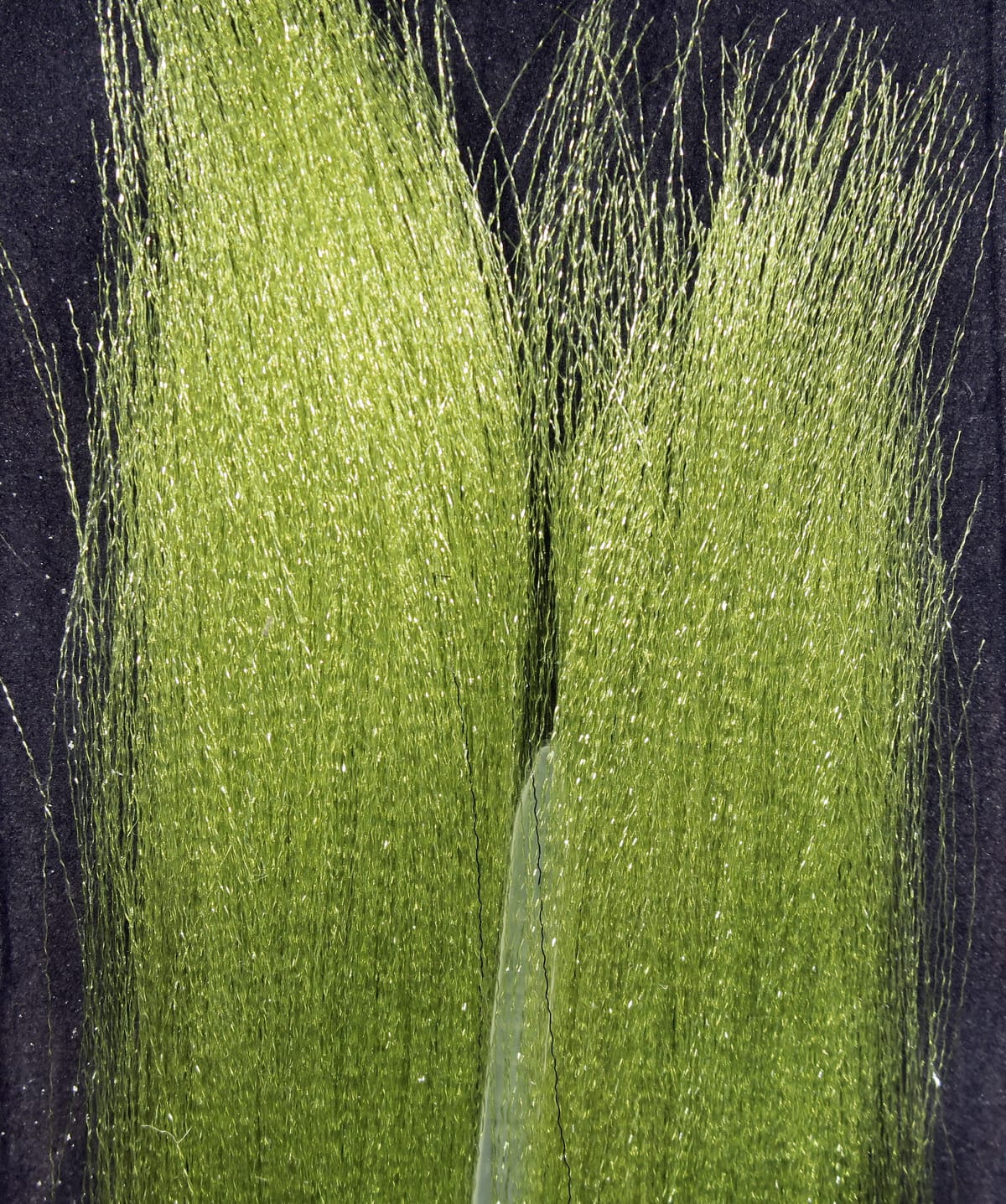Chartreuse fluorescent green synthetic fluoro fibre strands with shimmering flash, long fine fibres for fly tying materials