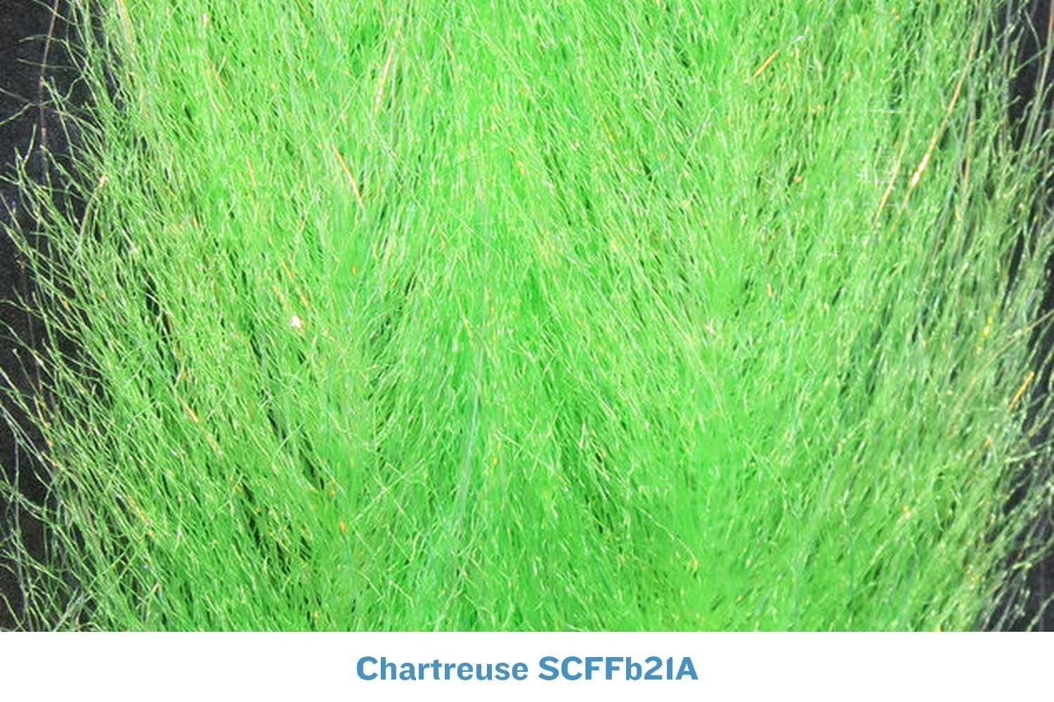 Chartreuse synthetic streamer brush with dense fine fibers and subtle gold flash strands for fly tying