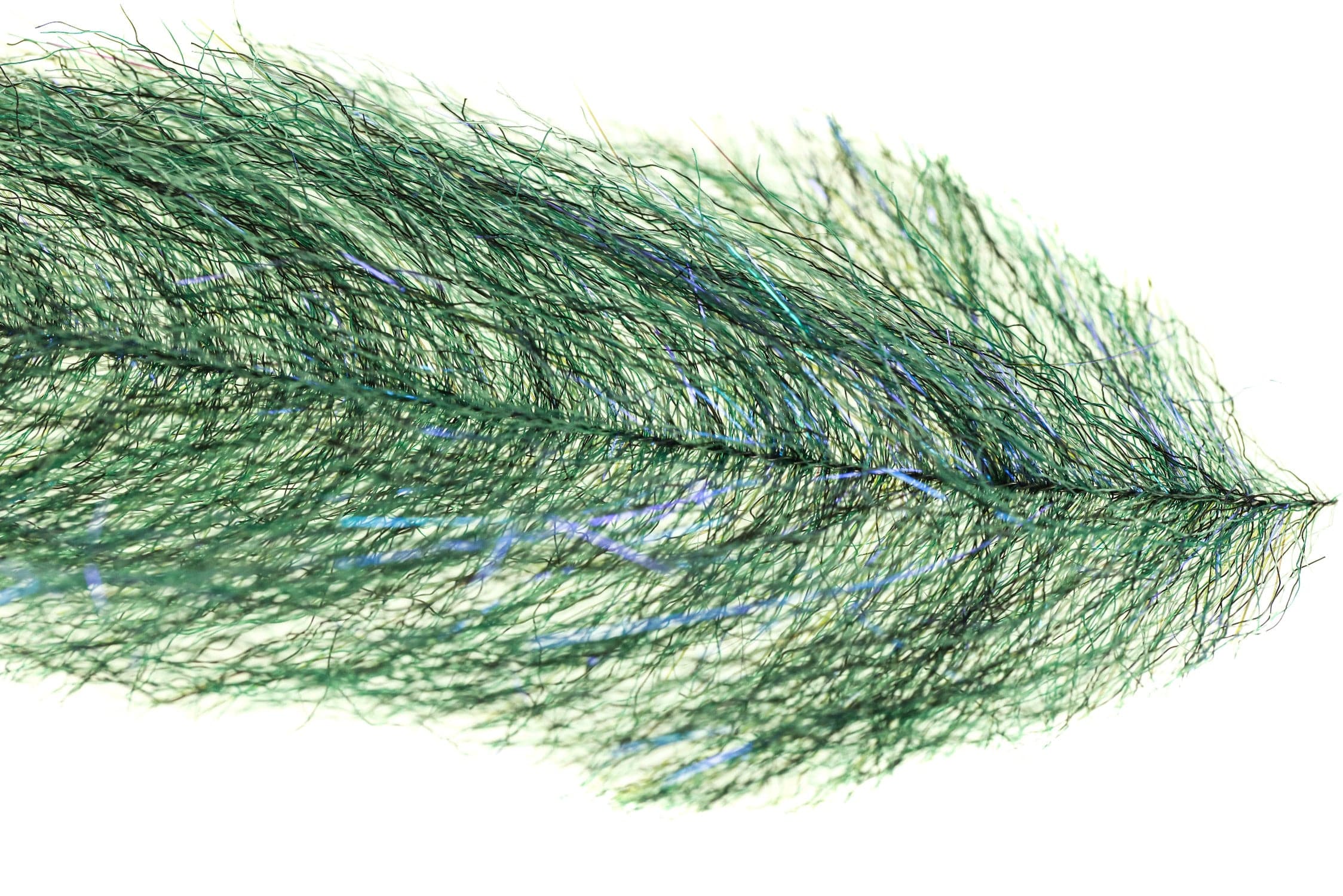 Green sculpting flash streamer brush fibers with iridescent blue synthetic strands for fly tying