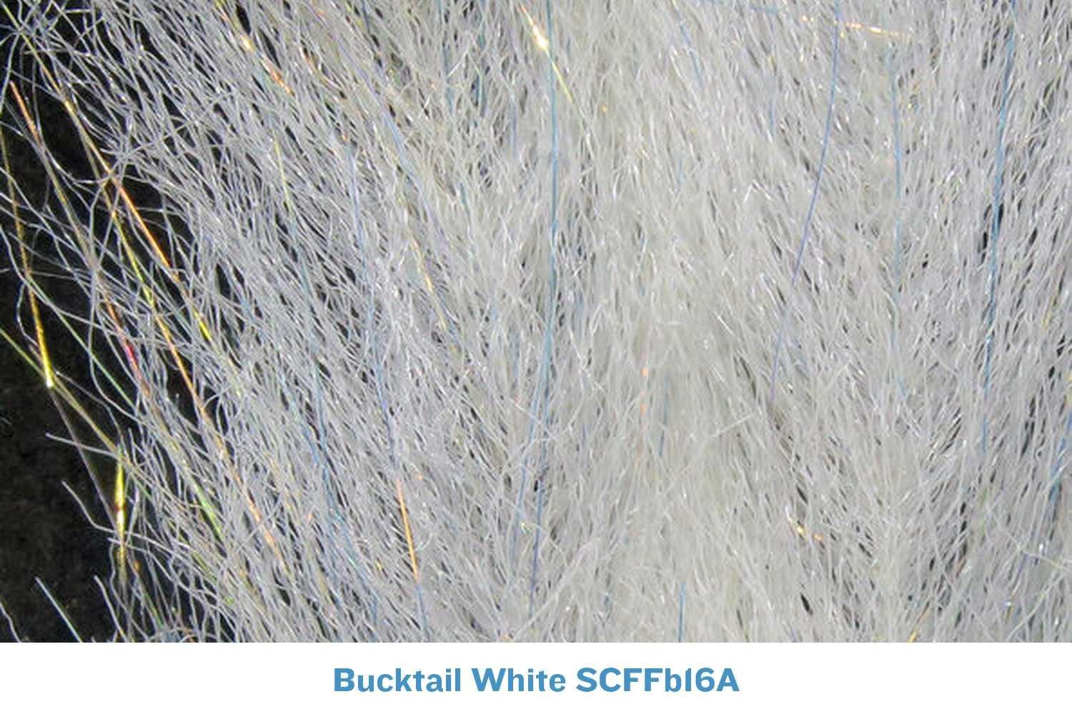 White streamer brush with fine synthetic fibers and iridescent flash strands, bucktail style for fly tying