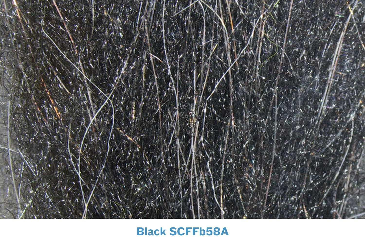 Black sculpting flash streamer brush fibers with thin silver iridescent strands, synthetic fly tying material