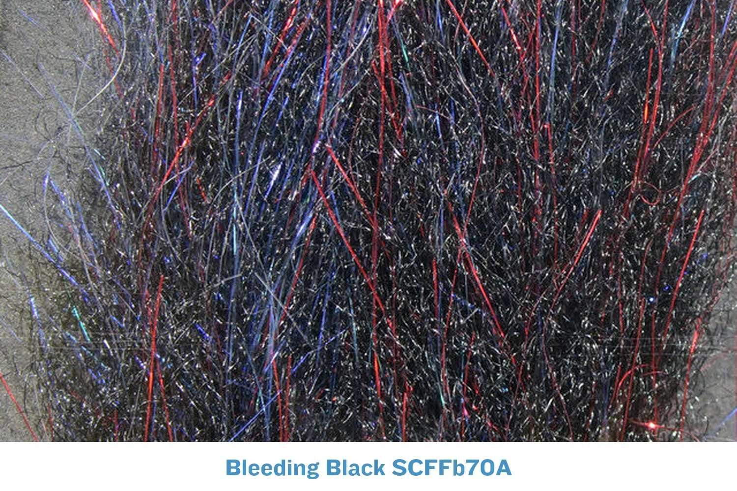Dense black synthetic fibers with red and blue iridescent flash strands, sculpting flash streamer brush for fly tying