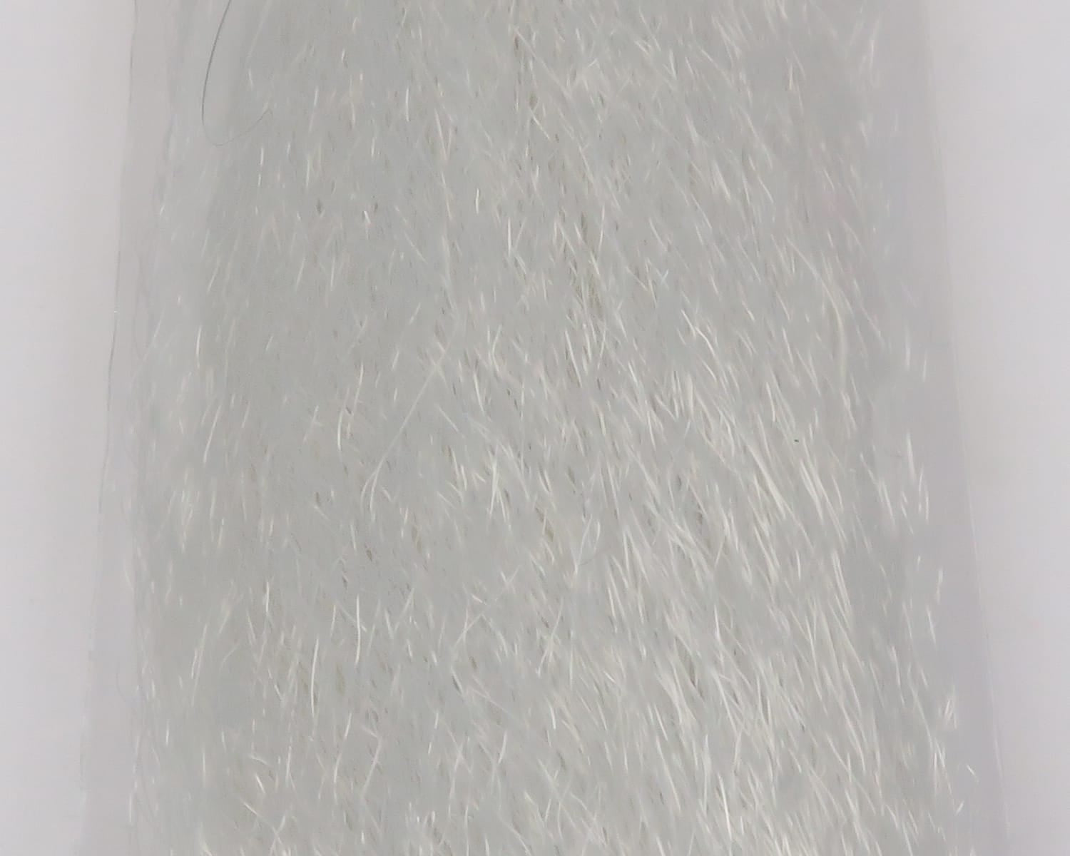 White silvery synthetic slinky fibre for fly tying with fine shimmering glossy strands