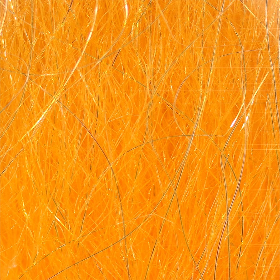 Bright orange synthetic fly tying fibers with fine iridescent flash strands, Steve Farrar SF Blend
