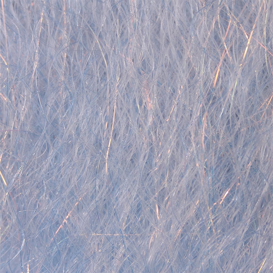 Light blue iridescent synthetic fly tying dubbing with fine wispy fibers and subtle flash strands