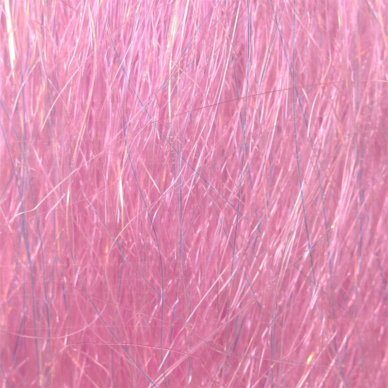 Pink synthetic SF Blend fly tying fibers with fine iridescent blue and silver flash, long wispy strands