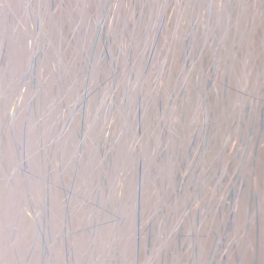 White translucent synthetic fly tying fibers with thin blue strands and iridescent sparkle, Steve Farrar SF Blend