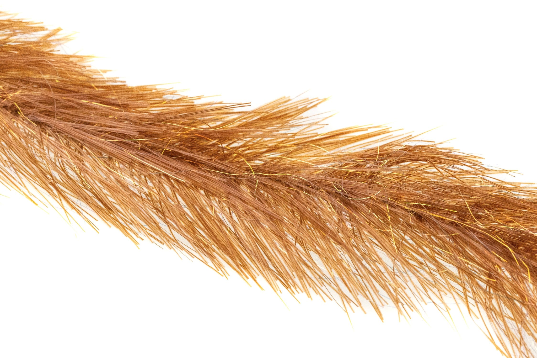 Copper-gold translucent synthetic strands with gold flash, wispy long bristles for fly brush and fly tying