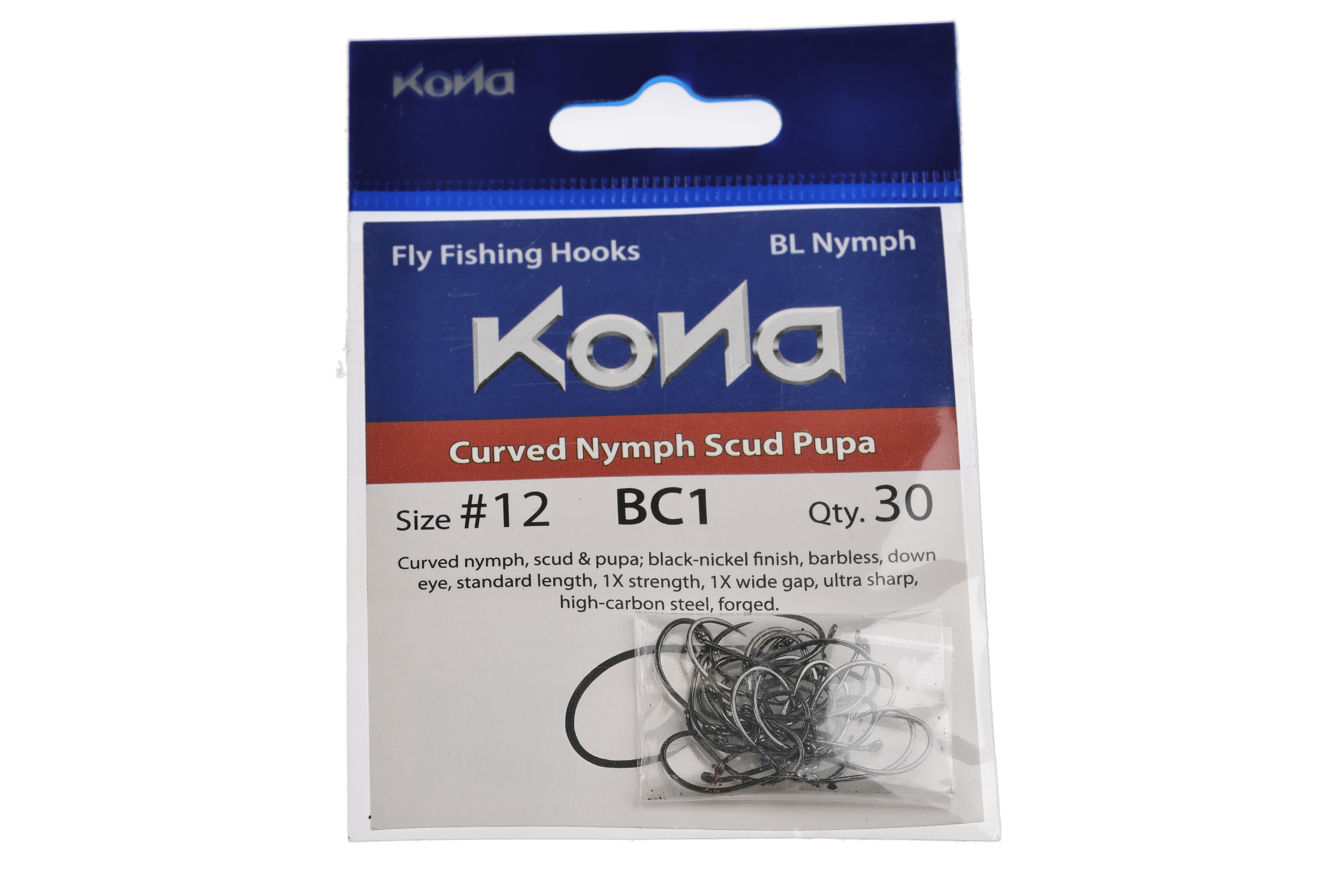 Kona BC1 Barbless Curved Nymph Scud Pupa Hooks
