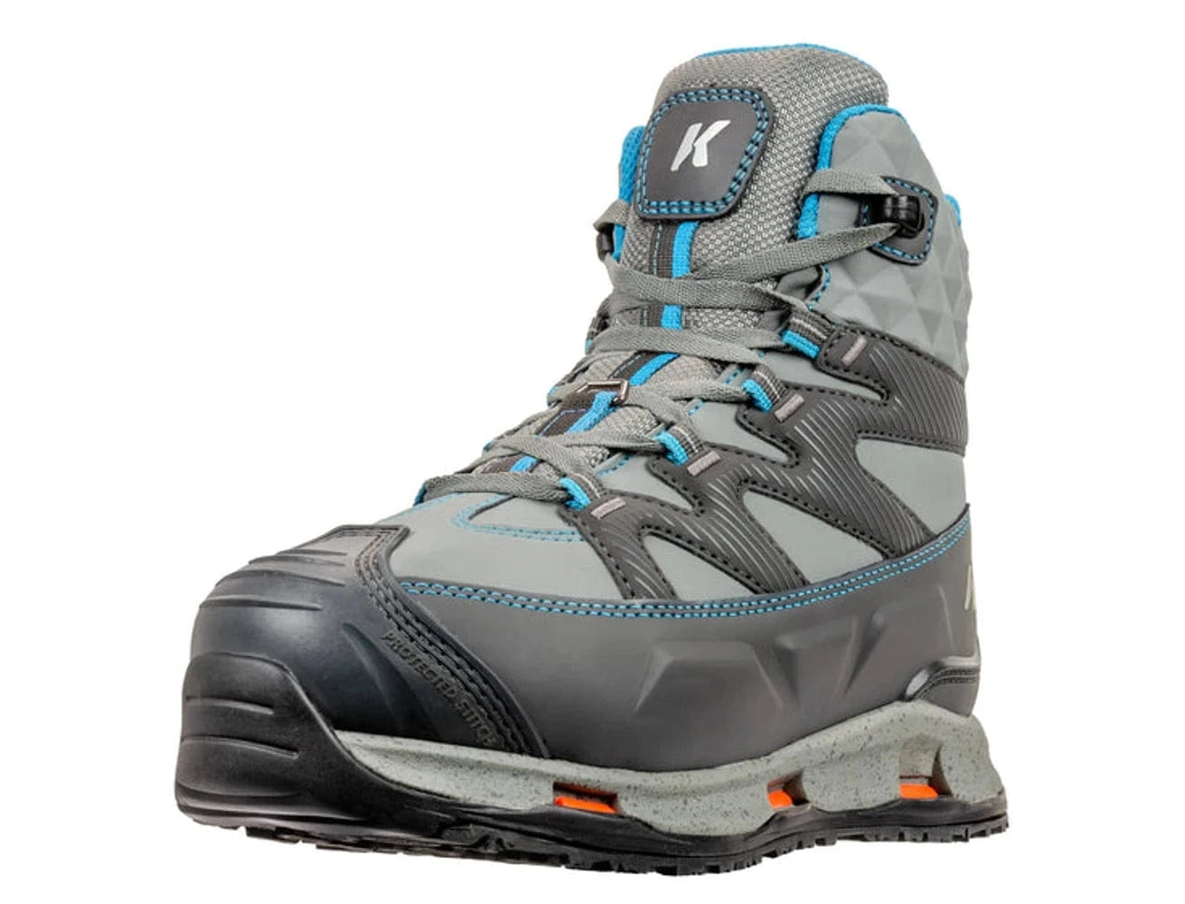 Korkers women's gray and blue lace-up Bantam Lite wading boots with rubber toe and textured sole