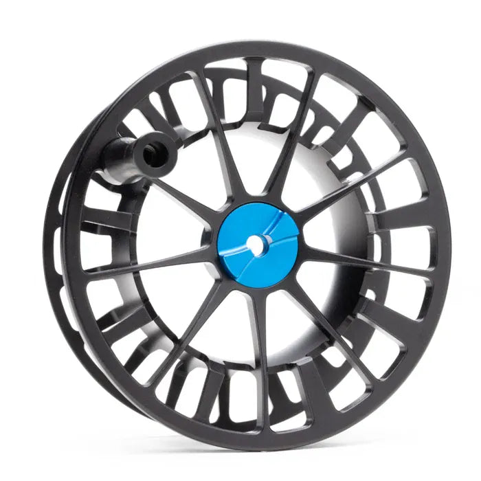 Lamson Centerfire spare spool, black machined aluminum vented fly reel with blue center cap