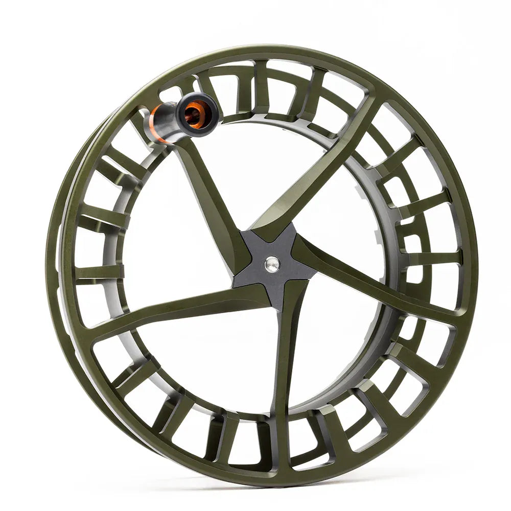 Lamson Hyperspeed F olive green fly fishing spool with large arbor design and dark center hub