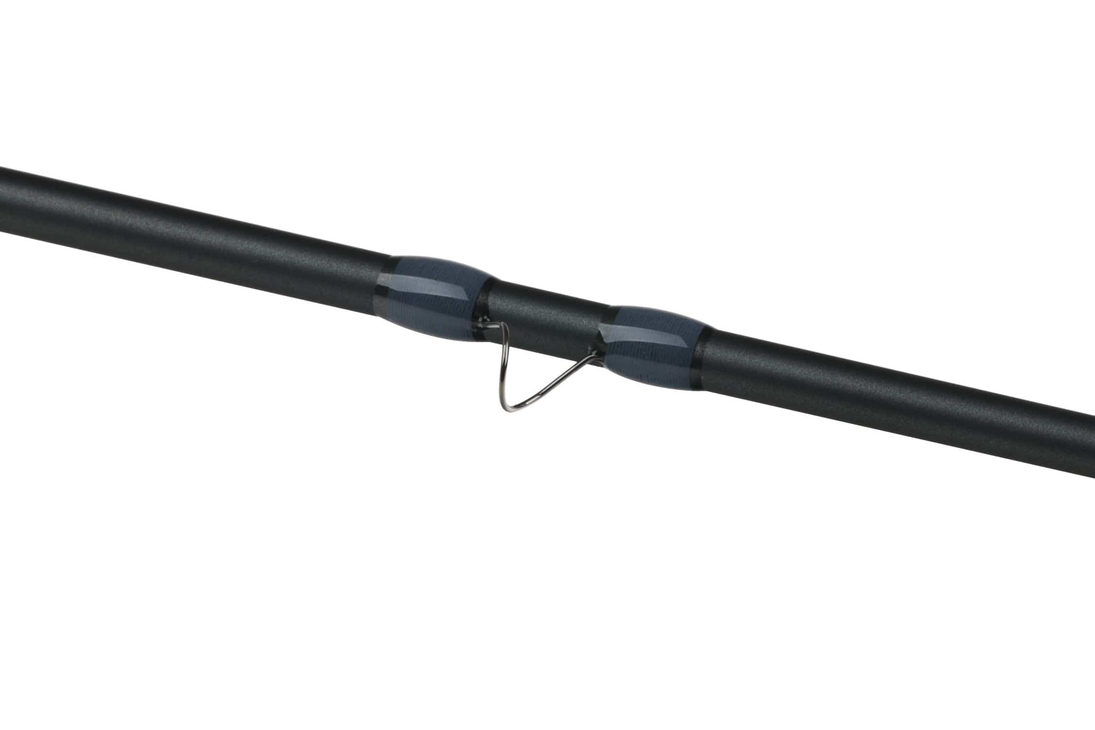 Lamson Liquid Max fly rod black matte carbon blank with blue thread wraps and stainless steel guide ring