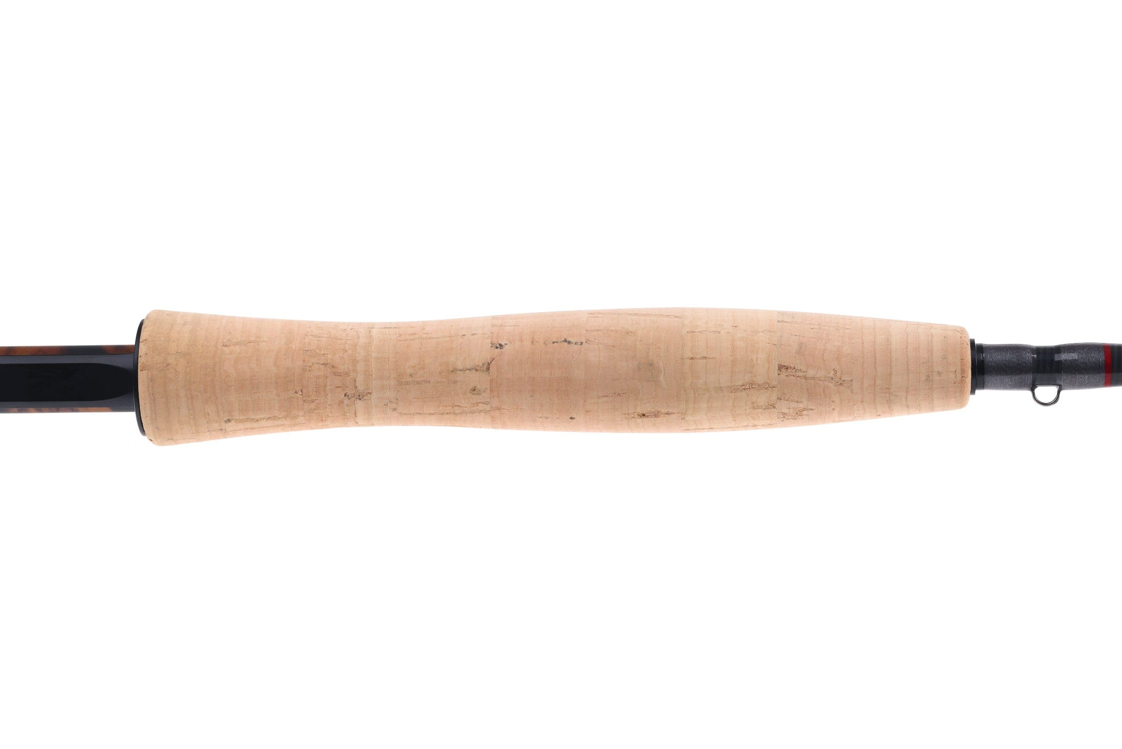 Lamson Purist fly rod with natural cork grip, tapered handle and black metal reel seat with red accent