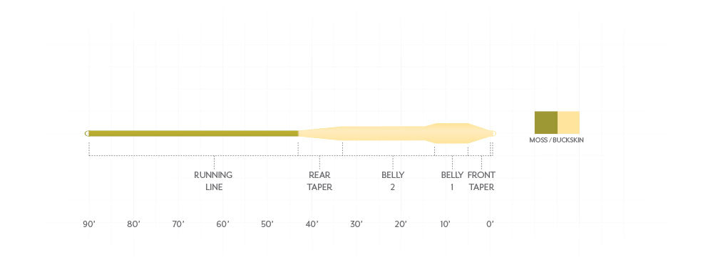 Taper diagram for the Scientific Anglers Mastery Titan Long Fly Line showing running line, belly and front tapers