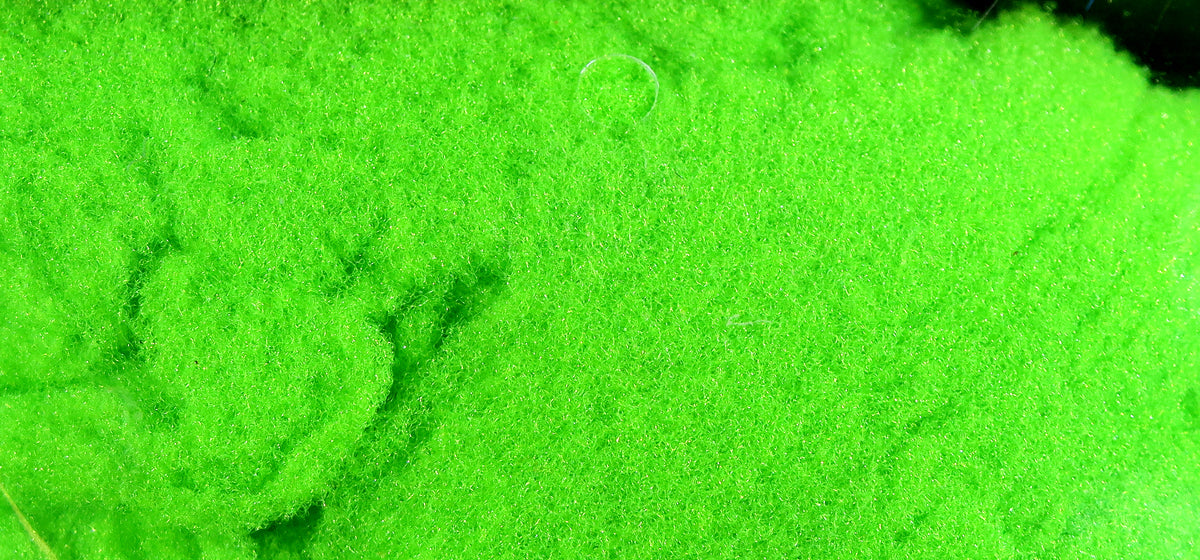 Neon chartreuse McFlyFoam fly tying yarn with fluffy, fine foam fibers and fuzzy textured appearance