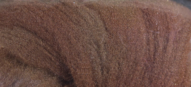 Brown sparkly McFlyFoam fly tying yarn close-up showing fuzzy foam fibers with subtle iridescent glitter