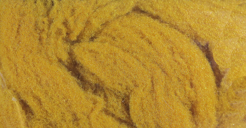 Golden mustard McFlyFoam fly tying yarn with fuzzy, fibrous texture and subtle iridescent shimmer for fly tying material
