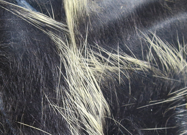 Hareline Frostip rabbit fur strips black fur with frosted white tips, long silky fibers for fly tying