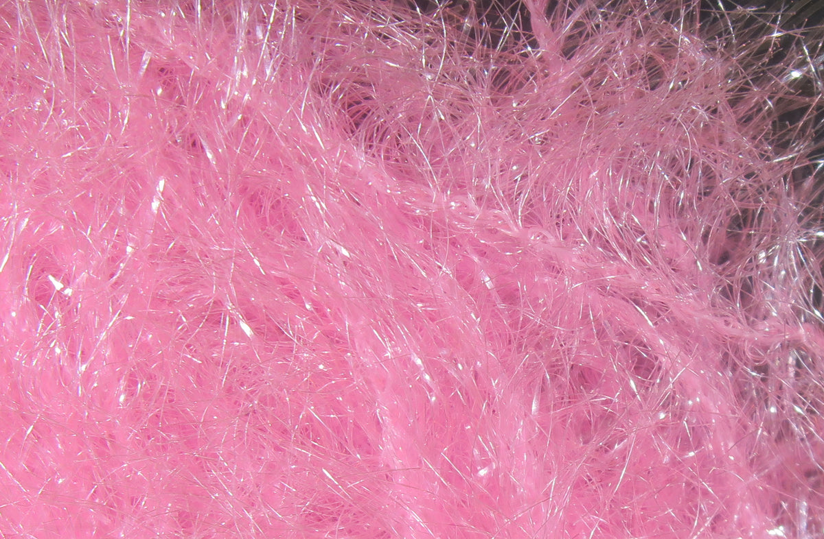 Hareline Krystal Hackle pink synthetic sparkle fibers for fly tying, iridescent tinsel-like strands