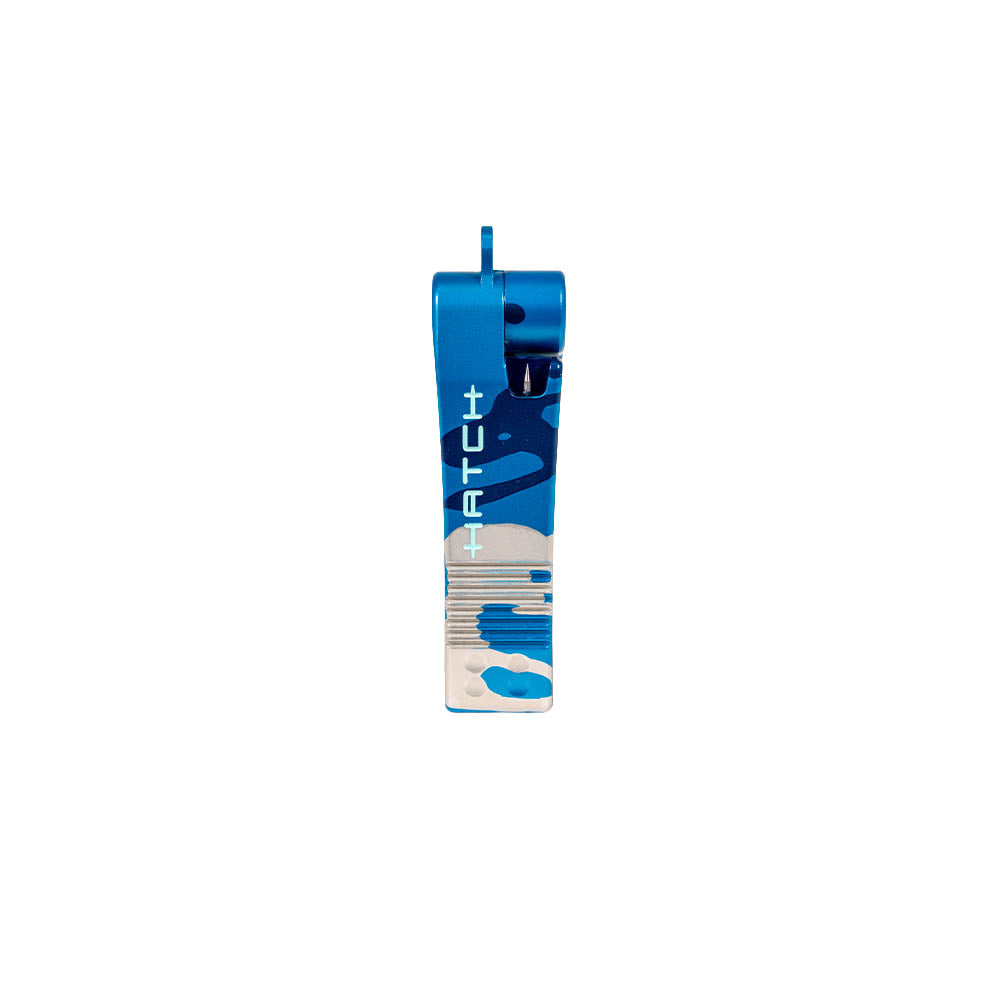 Hatch Splash Camo Nipper 3, standing upright, Hatch logo side