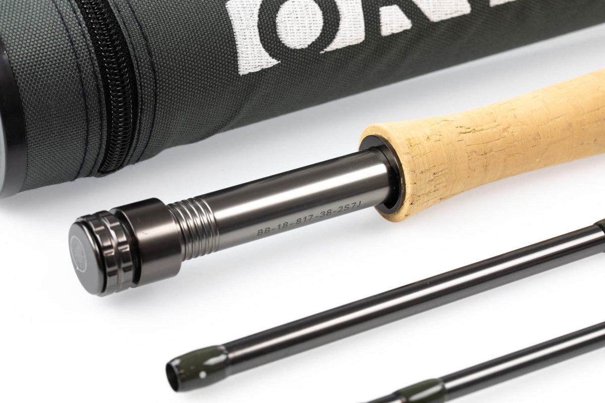 Orvis Clearwater fly rod sections with cork handle, gunmetal reel seat and black zippered fabric tube case