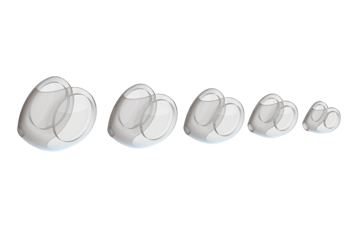 Translucent gray Pro Sportfisher softheads for fly tying, soft plastic weighted head shapes in five decreasing sizes