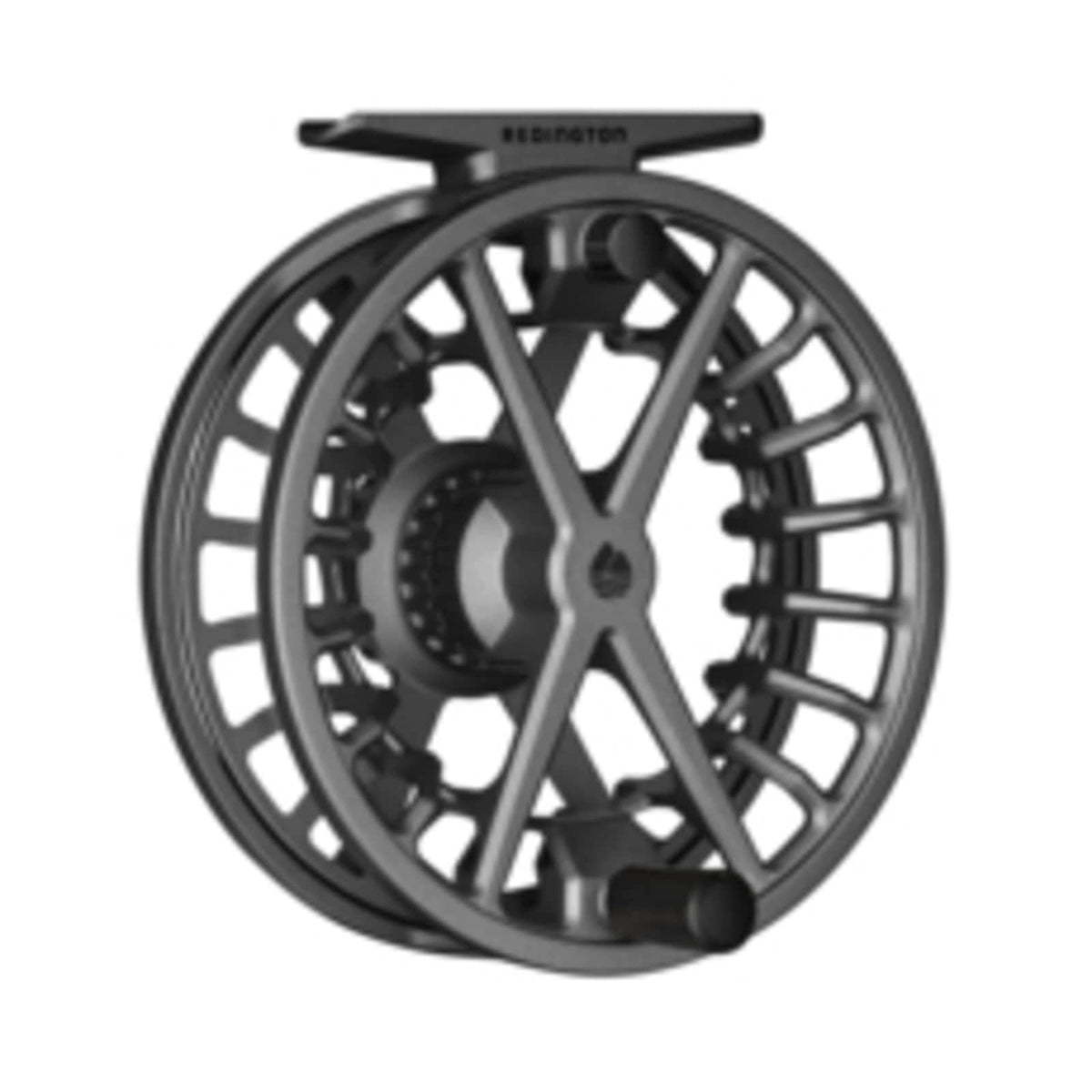 Redington Factor Fly Reel in Gunmetal, angled back view