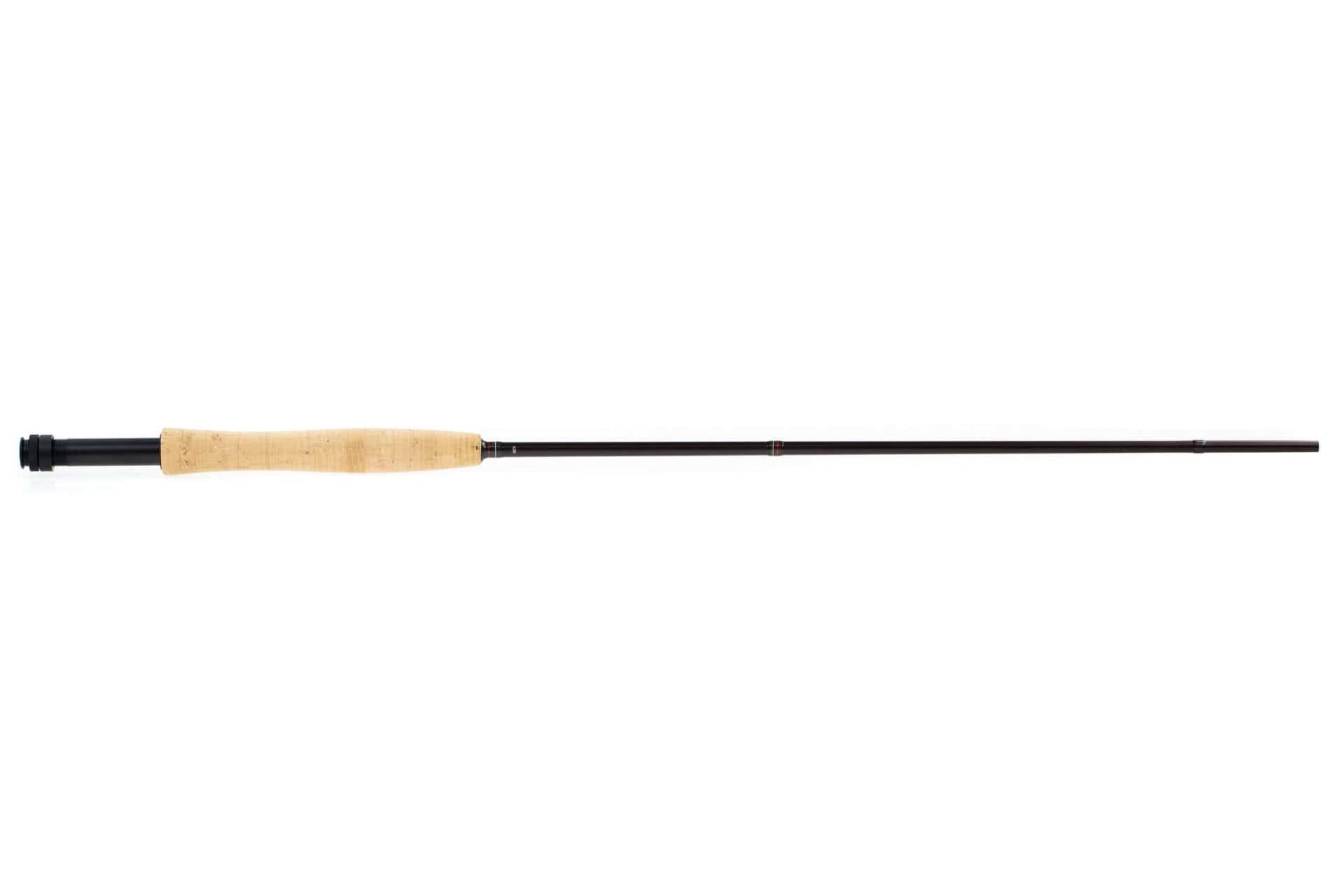 Redington Trace fly rod with natural cork grip, dark graphite blank and black anodized reel seat