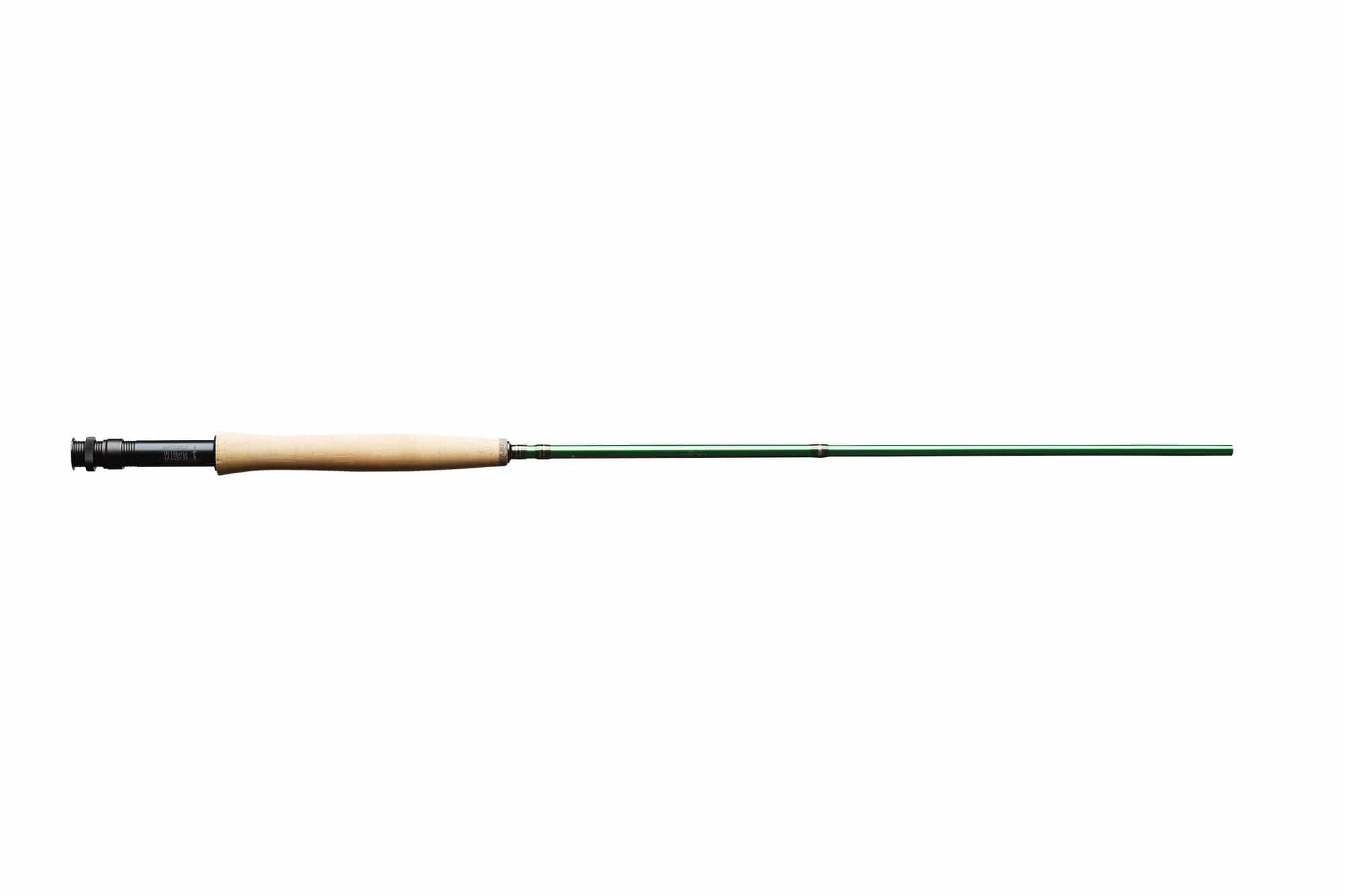 Redington Vice fly rod with natural cork handle, black reel seat and glossy green blank, slim lightweight design