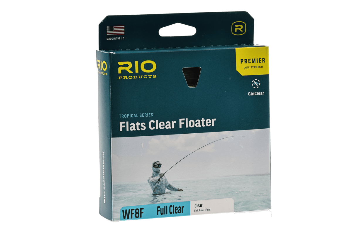 Rio Premier Tropical Series Flats Clear Floater WF8F fly line packaging with GinClear technology, made in USA