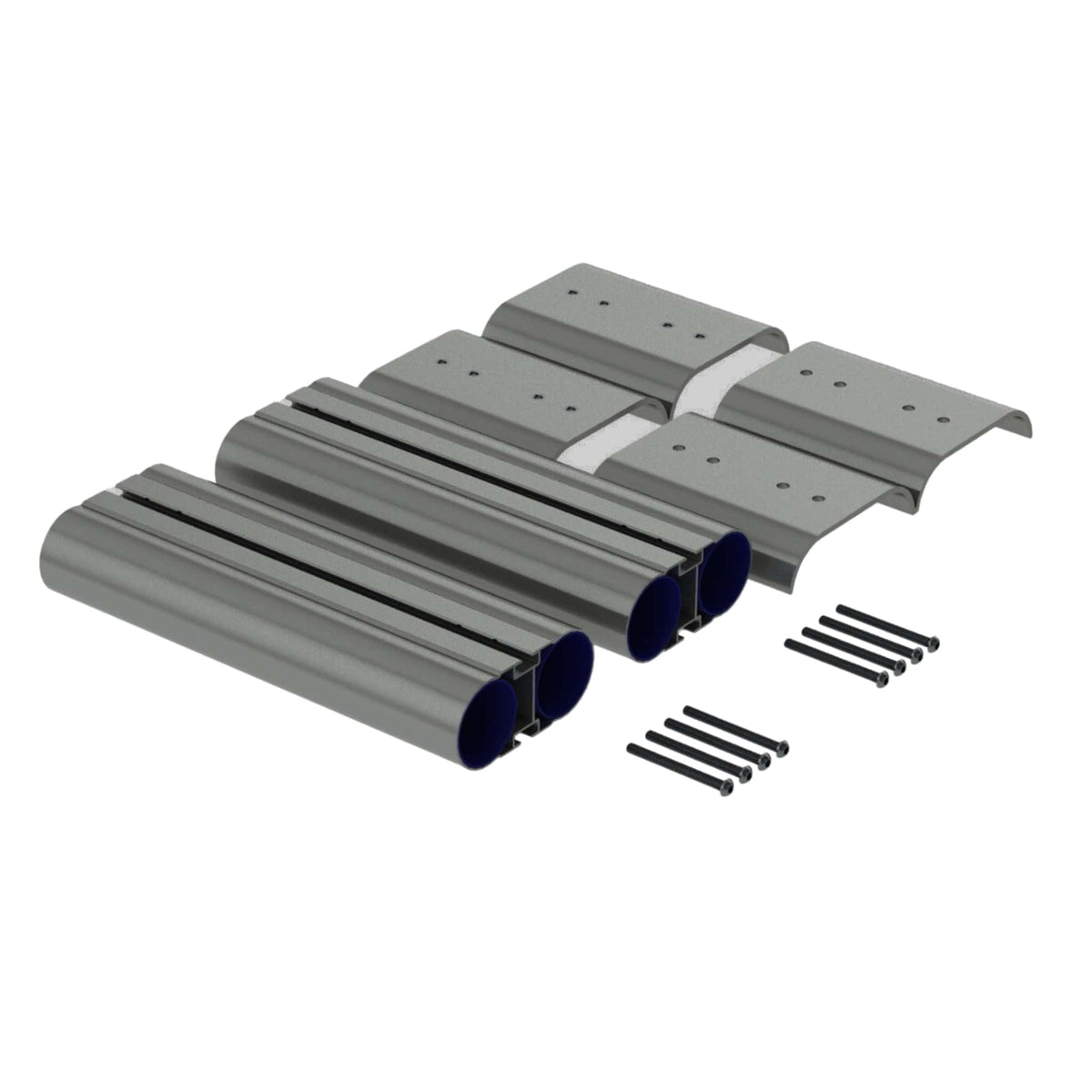 Riversmith River Quiver Extension Kit with gray aluminum tubes, mounting brackets, and black hardware fasteners displayed on